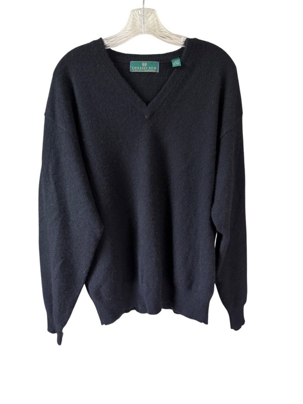 Embassy Row Black 2-Ply Cashmere V Neck Sweater Luxury Knit Pullover Men’s L